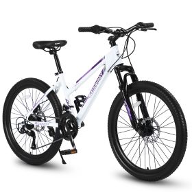 S26103 26 inch Mountain Bike for Teenagers Girls Women, Shimano 21 Speeds Gear MTB with Dual Disc Brakes and 100mm Front Suspension, White/Pink