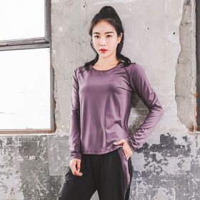 Large Size Quick-drying Slimming Yoga Exercise Running Long Sleeve (Option: Purple-M)