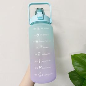 2L Large Capacity Water Bottle With Bounce Cover Time Scale Reminder Frosted Cup With Cute Stickers For Outdoor Sports Fitness (Color: Green 1)