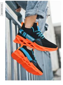 Men Women Casual Sneakers Mesh Breathable Comfortable Lightweight Damping Outdoor Running Walking Shoes Summer Spring Autumn New (Color: Black Orange, size: 42)