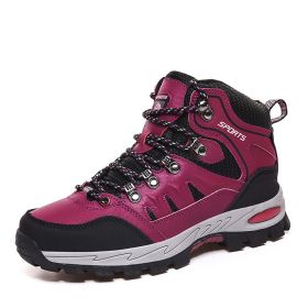 Spring Autumn Winter 36-46 Sport Training Hiking Shoe Waterproof Men Women Casual Fashion Outdoor High-top Cross-country Walking (Color: rose red, size: 44)