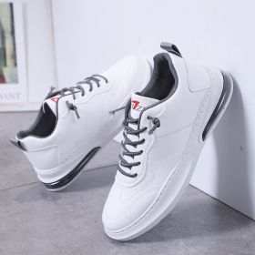 Fashion Women Men Casual Shoes Comfortable Breathable Sneakers Lace Up Air Cushion Spring Autumn Winter Leather Wear-resistant (Color: White, size: 40)