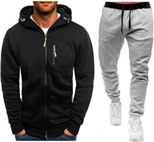 Mens 2 Piece Tracksuit Zipper Cardigan Hoodie Pants Sport Suit Running Jogging Athletic Casual Tracksuit Set (Color: black3, size: M)