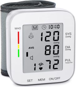 Blood Pressure Monitor Wrist Bp Monitor Large LCD Display Adjustable Wrist Cuff 5.31-7.68inch Automatic 90x2 Sets Memory for Home Use (Color: White)