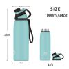 32oz/ Leakproof Free Drinking Water Bottle with Spout Lid for;  Stainless Steel Sports Water Bottle for Fitness;  Gym and Outdoor Sports;  white/green